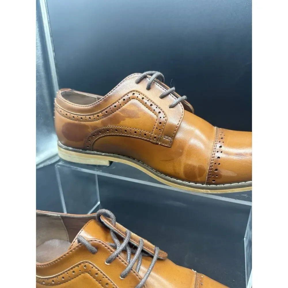 Stacy Adams 43418-221 Boys Brown Faux Leather Oxford Cap Toe Dress Shoes Size 5M